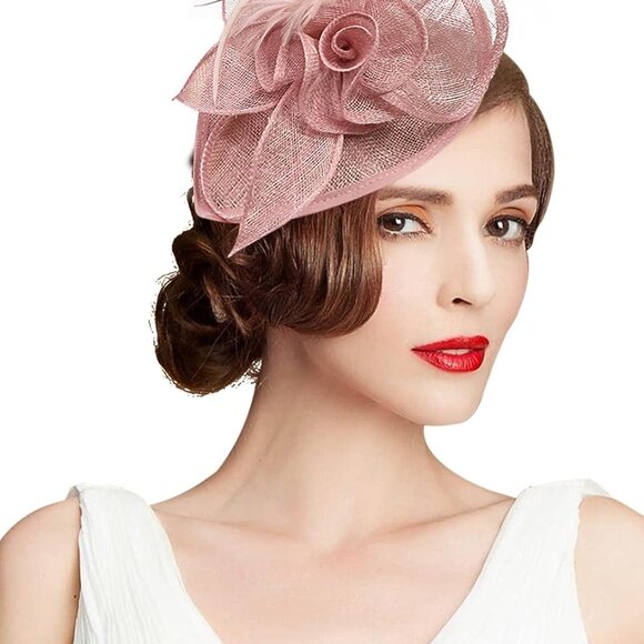Sinamay Fascinator Hat Floral Feather Pillbox Derby Wedding Tea Party Headband C - Picture 1 of 7